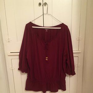 Croft & Barrow Deep Red Peasant Blouse - 2X